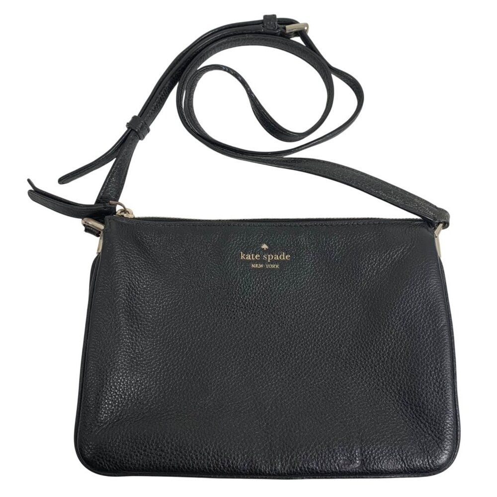 KATE SPADE New York Triple Gusset Black Pebbled Leather Crossbody Bag